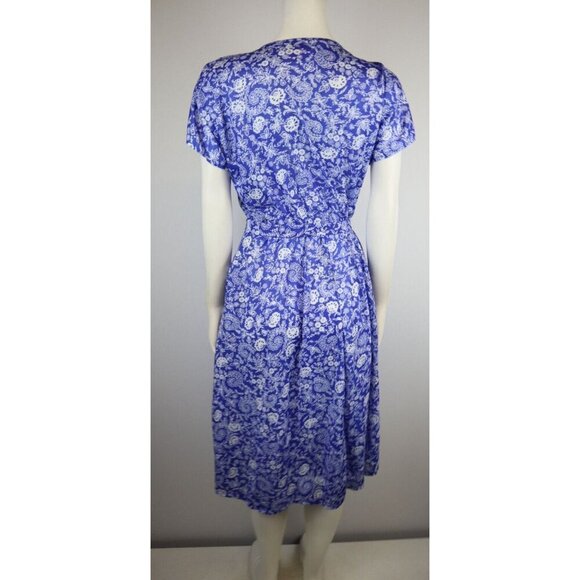 DARIAN PETITES - WOMEN'S BLUE FLORAL PRINT BELTED SHORT DRESS - SIZE 6P - Picture 11 of 12